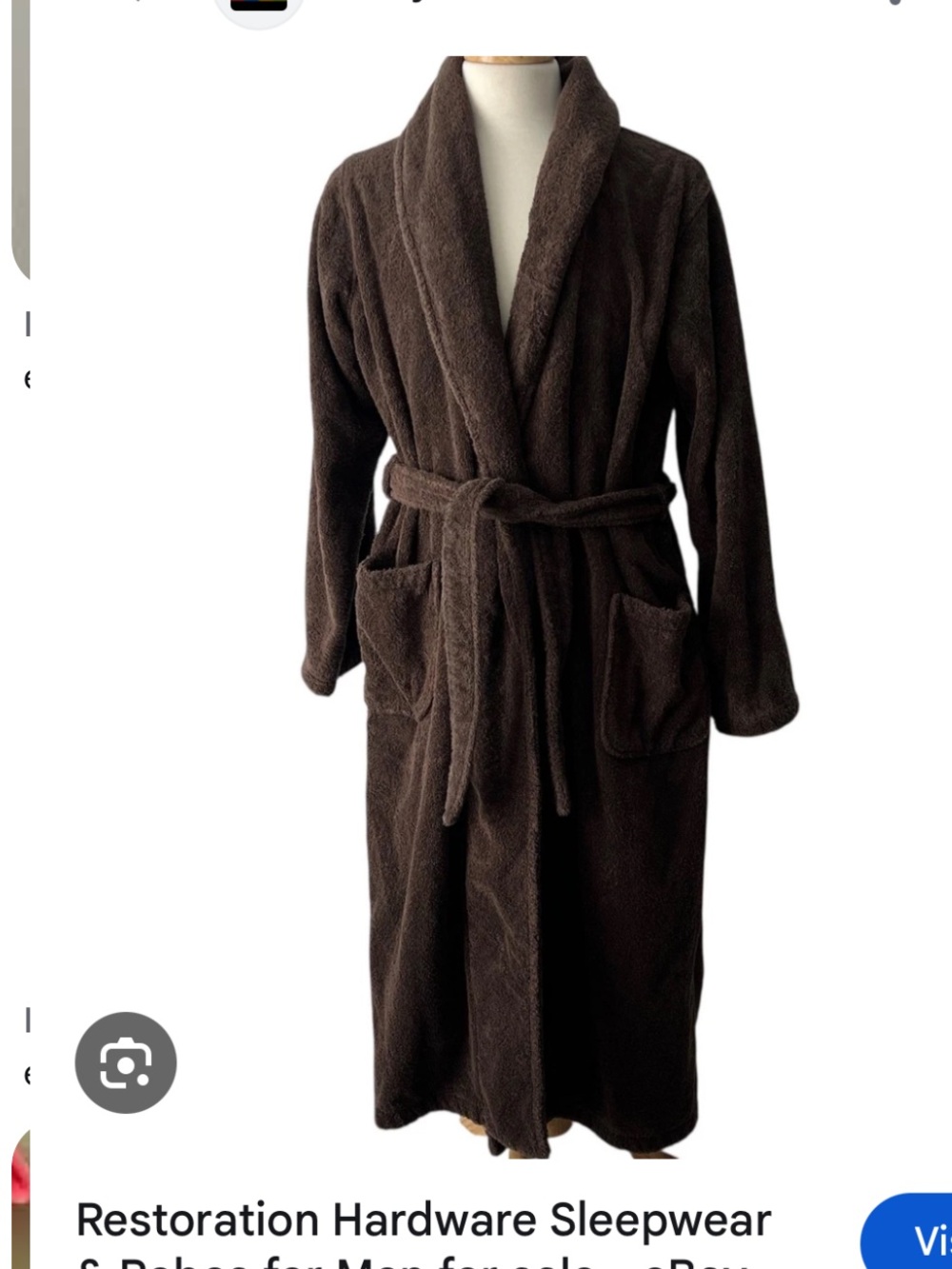 Restoration Hardware Dark Brown Plush Shawl-Collar Bath Robe M